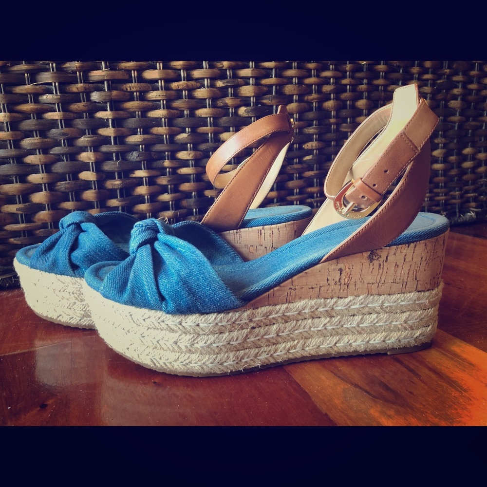 Michael Kors Denim Cork Espadrille Wedges